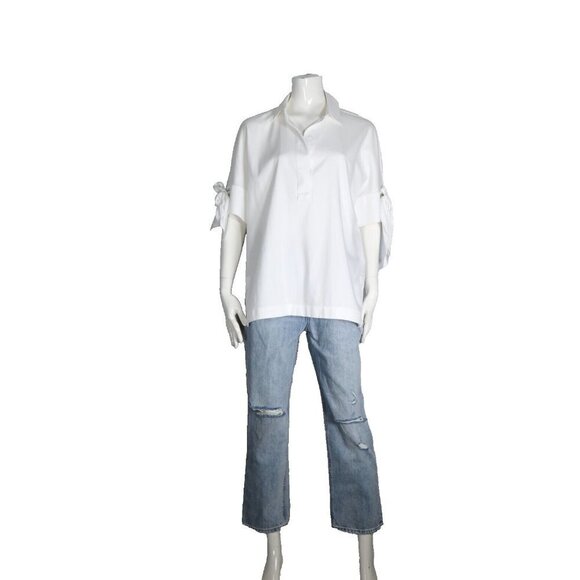 Chico's Women's Medium US10 White Non-Iron Chic Stretch Blouse Tie Sleeve Shirt - Picture 1 of 7